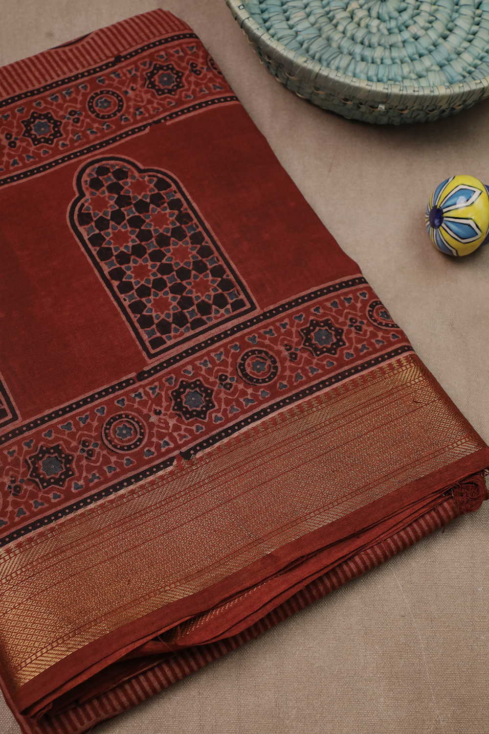 Ajrak Mul Cotton Saree - Matkatus 
