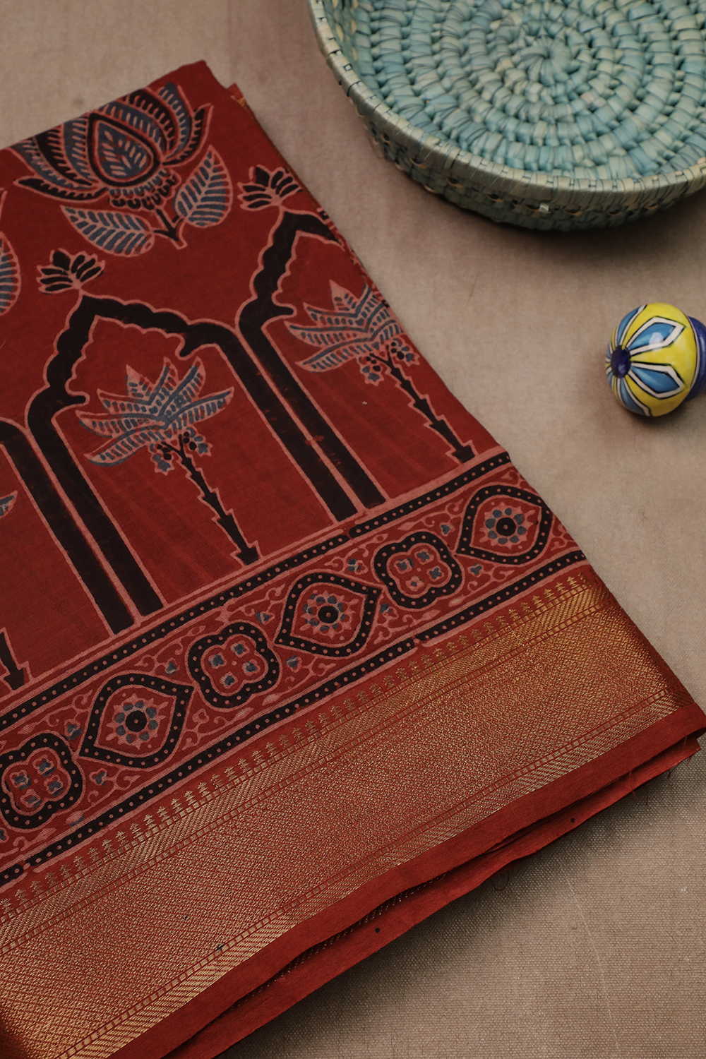 Ajrak Mul Cotton Saree - Matkatus 