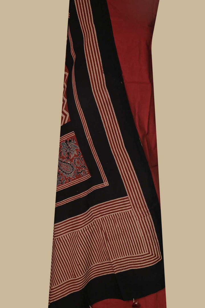 Maroon with Chevron Bottom Ajrak Cotton Full Suit