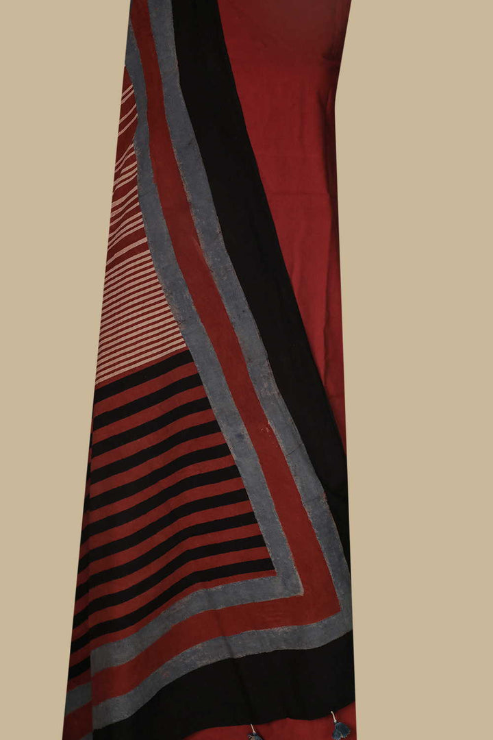 Deep Maroon Ajrak Cotton Full Suit