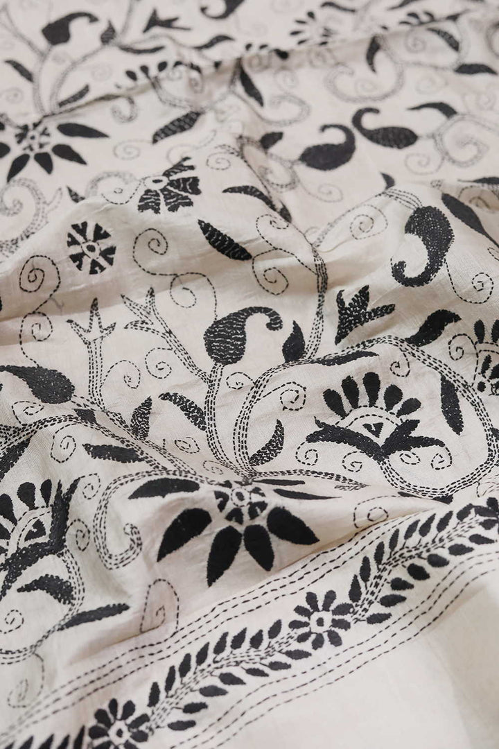 Floral Garden on Cream Kantha Silk Blouse