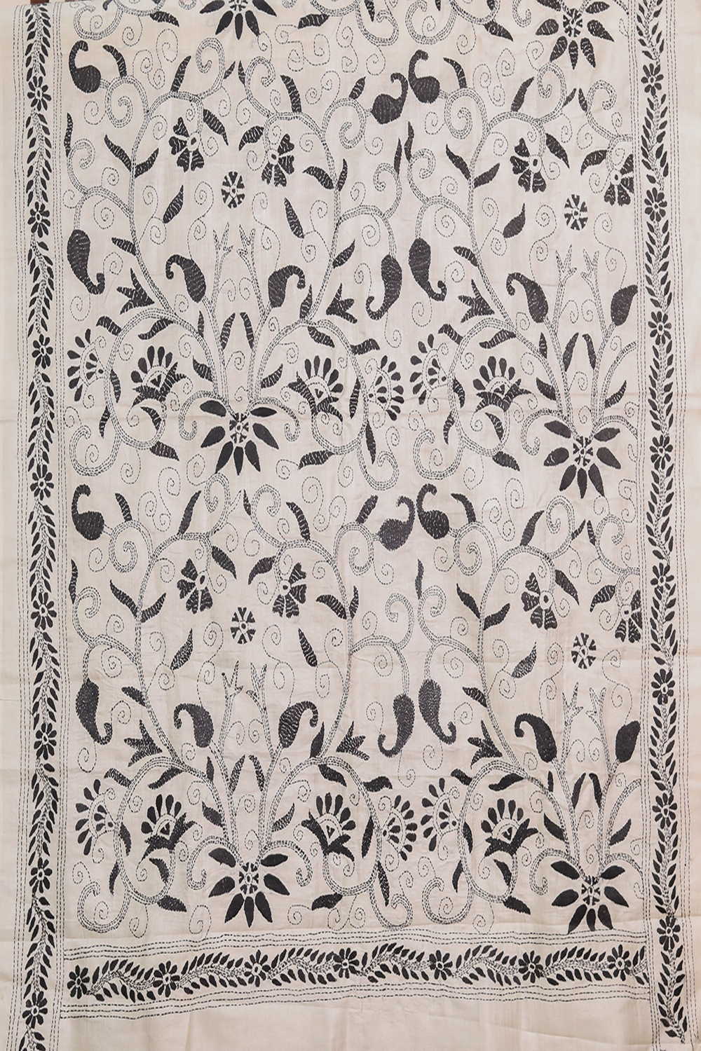 Floral Garden on Cream Kantha Silk Blouse