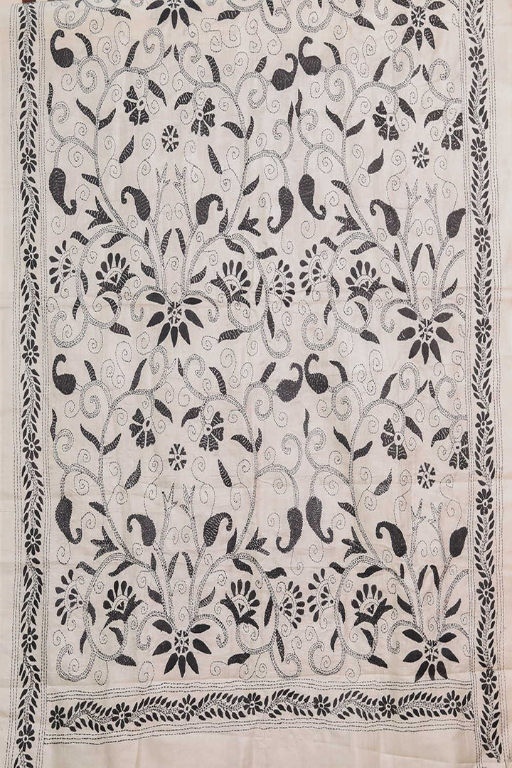 Floral Garden on Cream Kantha Silk Blouse