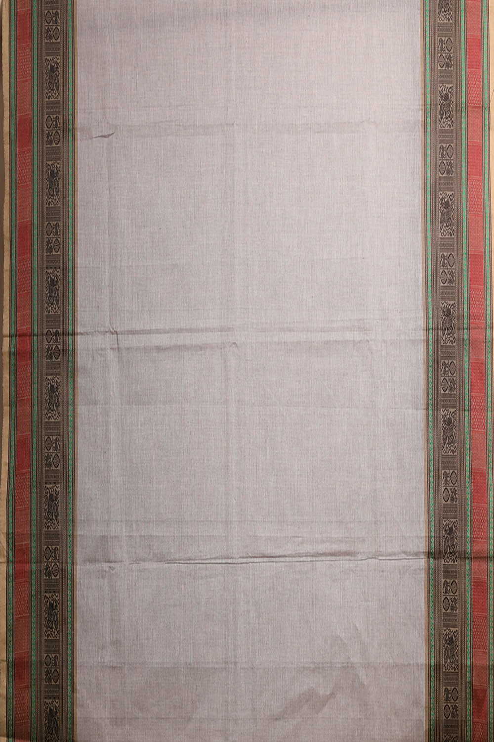 Elegant Border on Grey Kanchi Cotton Fabric-2m