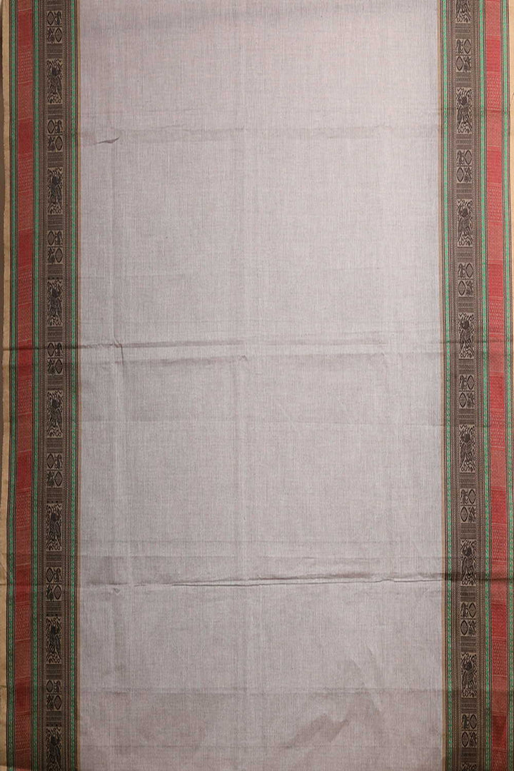 Elegant Border on Grey Kanchi Cotton Fabric-2m