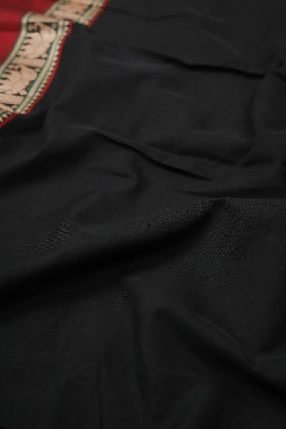 Elephant Border on Black Narayanpet Cotton Fabric
