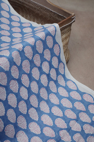 Faded Blue Sanganeri Cotton Fabric
