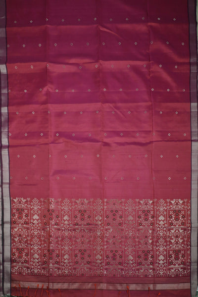 Double Shaded Pink with Silver Zari Border Tussar Kanchipuram Silk Saree
