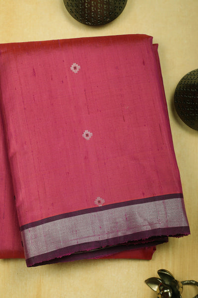 Double Shaded Pink with Silver Zari Border Tussar Kanchipuram Silk Saree