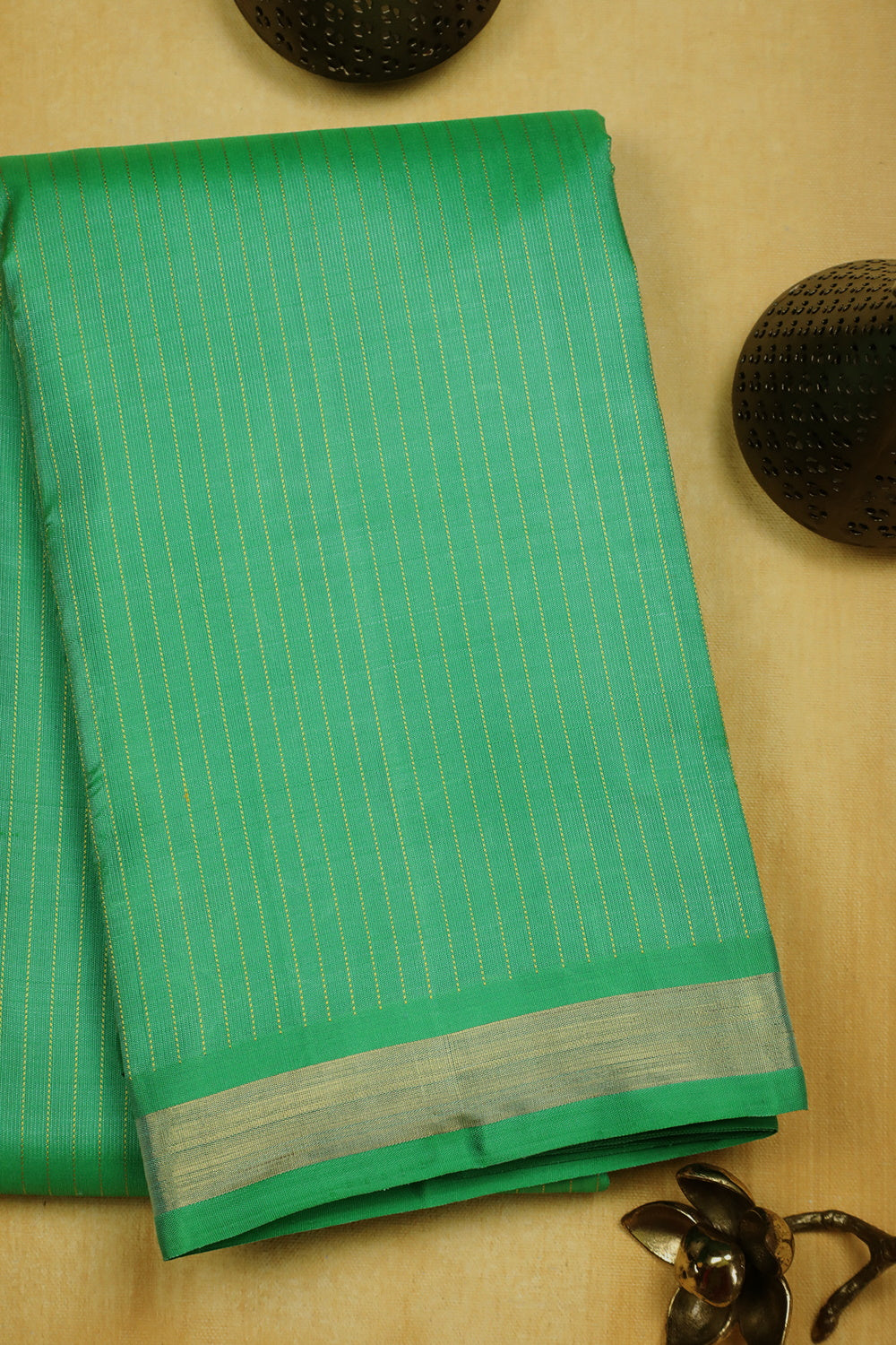 Thread Stripe on Green Kanchipuram Silk Saree