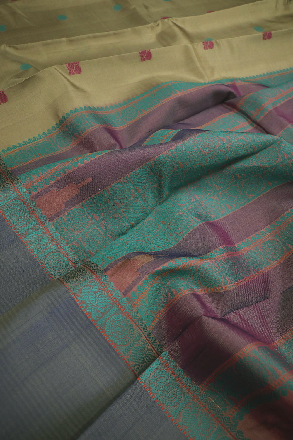 Blue & Pink Motifs Kanchipuram Silk Saree
