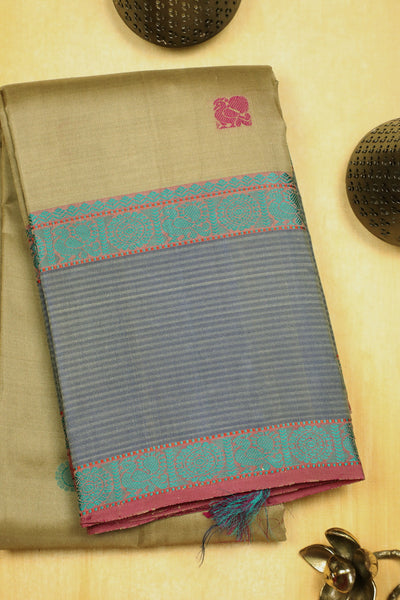 Blue & Pink Motifs Kanchipuram Silk Saree