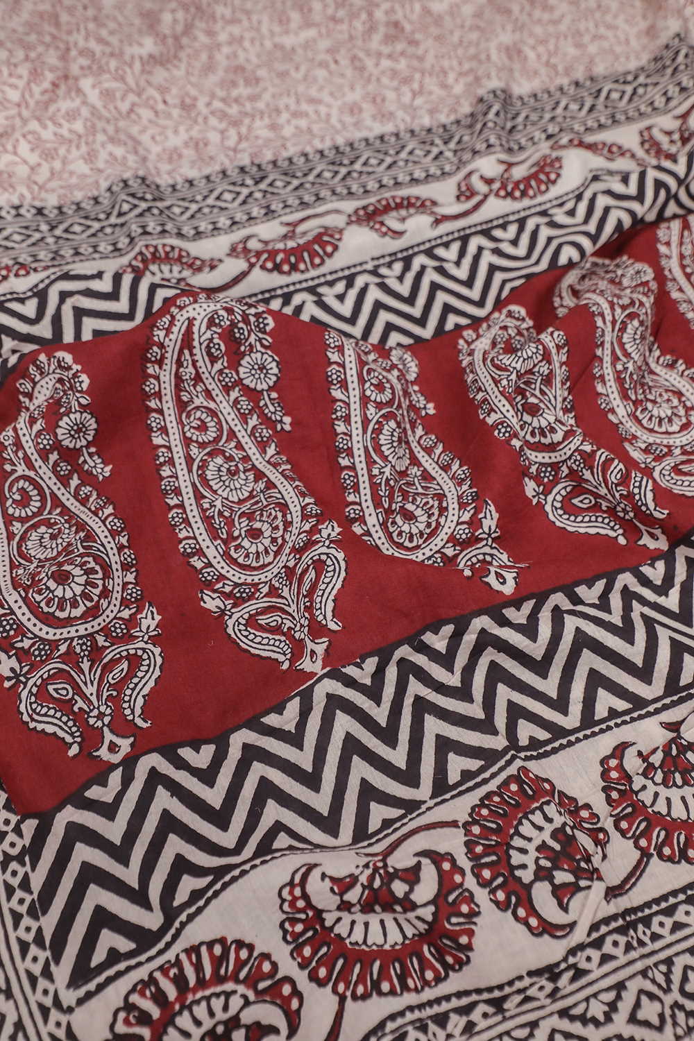 Cream with Maroon Florals Bagh Cotton Dupatta