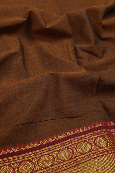 Blackish Yellow with Gold Zari Border Narayanpet Cotton Fabric