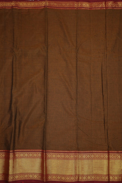 Blackish Yellow with Gold Zari Border Narayanpet Cotton Fabric