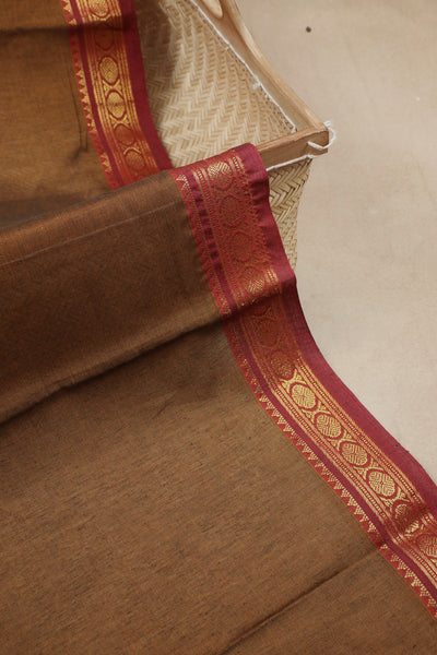 Blackish Yellow with Gold Zari Border Narayanpet Cotton Fabric