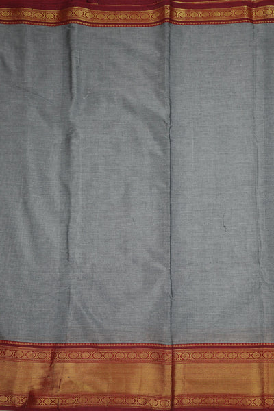 Grey with Gold Zari Border Narayanpet Cotton Fabric