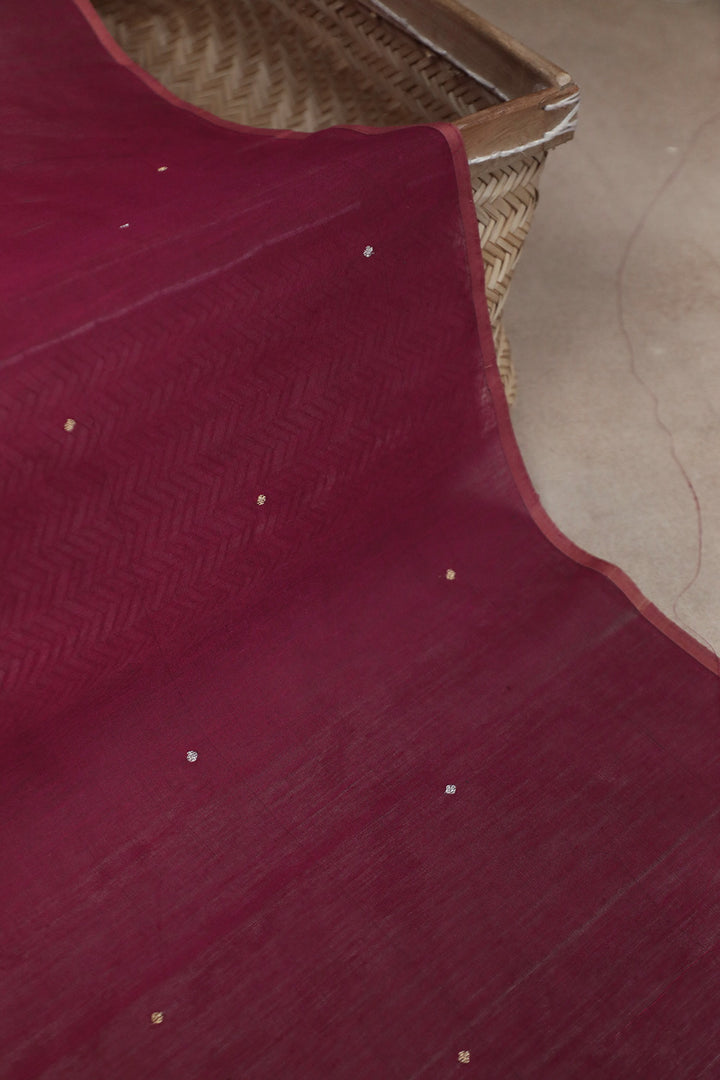 Dot Butta Dark Magenta Pink Chanderi Silk Cotton Fabric