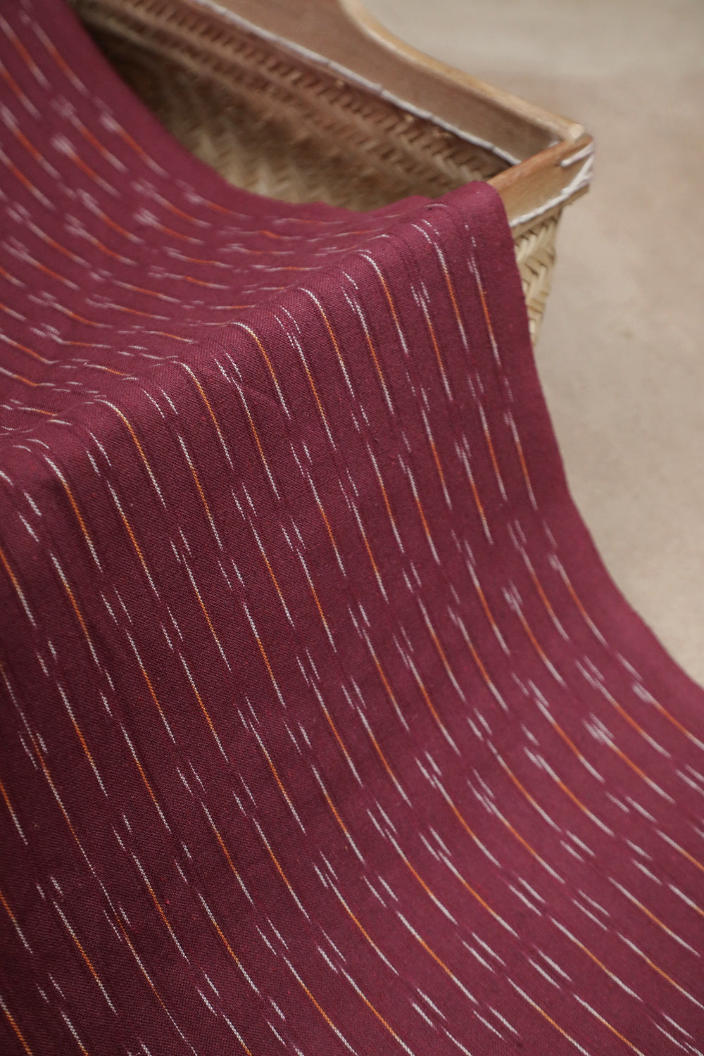 Maroon Ikat Cotton Fabric with Kutch Trim (3m)