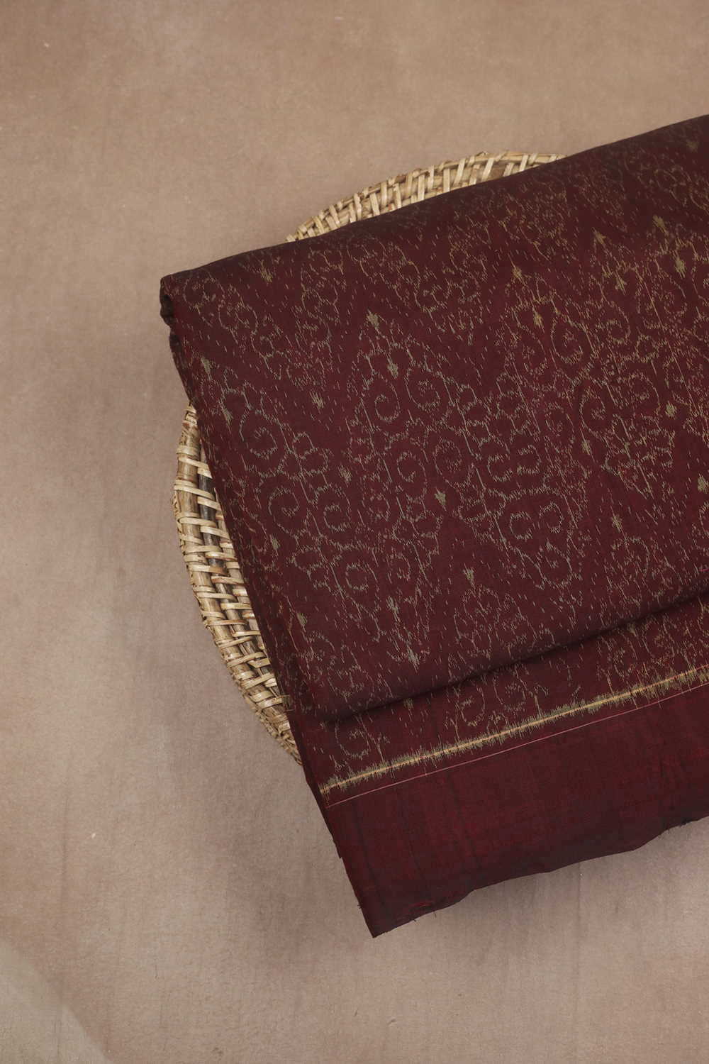 Dark Maroon Sambalpuri Ikat Cotton Fabric