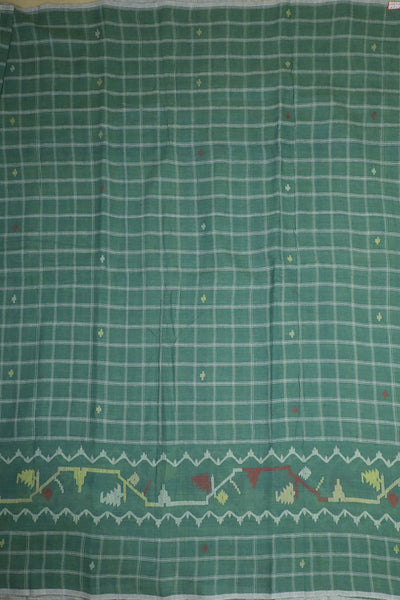 Checkered on Green Jamdani Cotton Border Fabric
