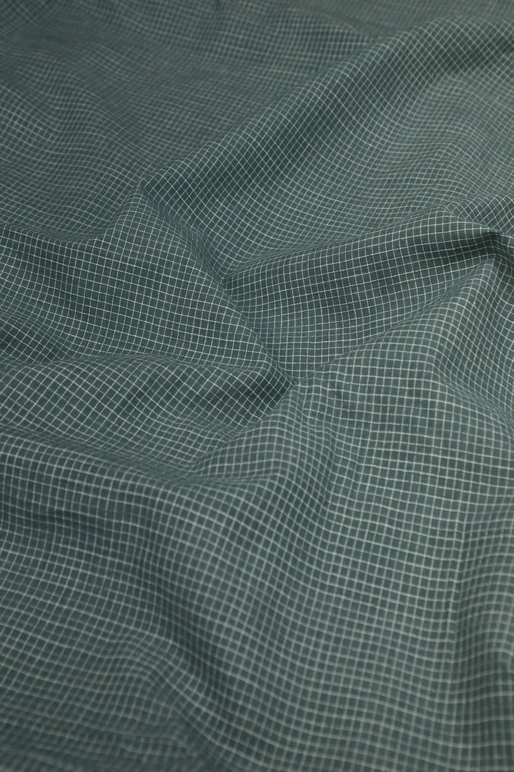 Micro Checkered on Green Bengal Handwoven Cotton Fabric
