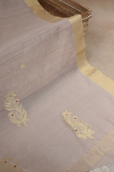 Golden Motifs on Pale Pink Handwoven Chanderi Top with Dupatta