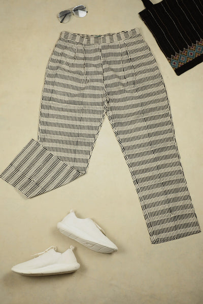 Black Stripes on Cream Stitched Pant