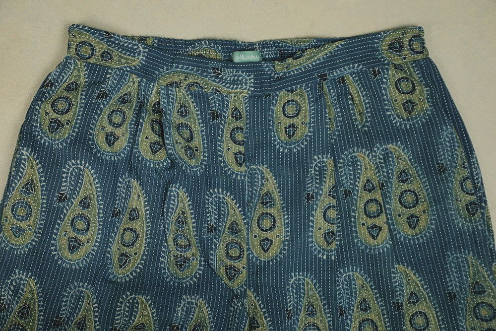 Kantha Stitched Ajrak Block Printed Stitch Pant