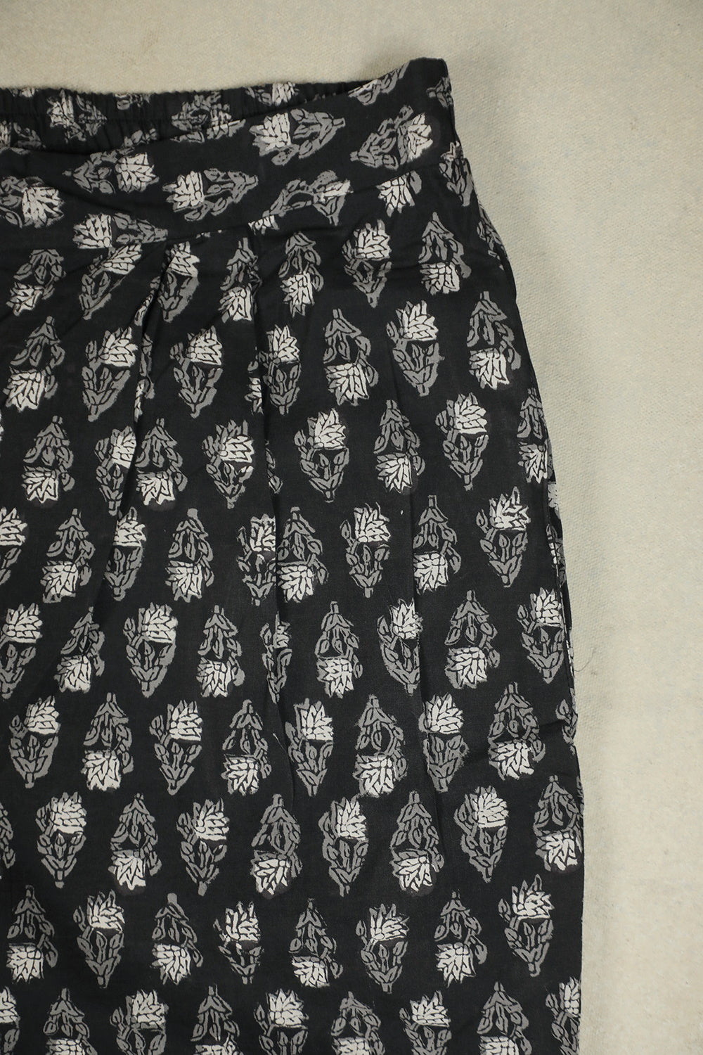 Small Florals on Black Block Printed Stitched Pant