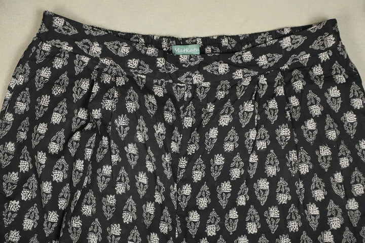 Small Florals on Black Block Printed Stitched Pant
