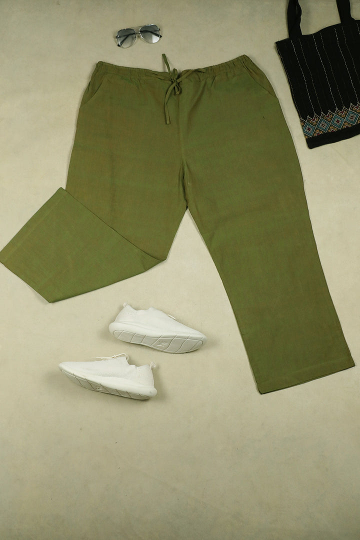 Yellowish Green Mangalagiri Stitched Palazzo Pant