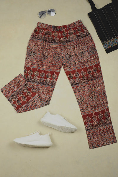 Maroon Ajrak Block Printed Stitched Pant