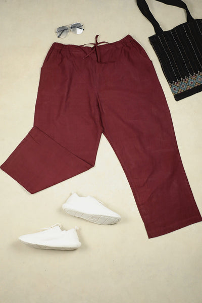 Dark Maroon Handwoven Stitched Palazzo Pant