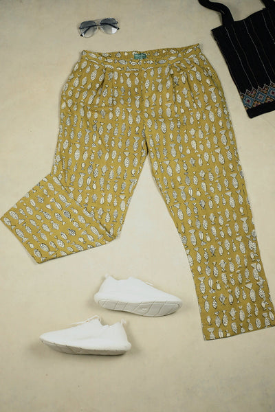 Fish Buttas on Fenugreek Yellow Block Printed Stitched Pant