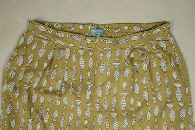 Fish Buttas on Fenugreek Yellow Block Printed Stitched Pant