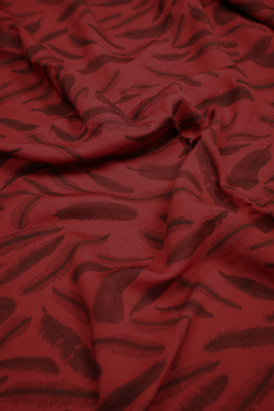 Feather Design on Maroon Viscos Modal Silk Fabric - 0.55m