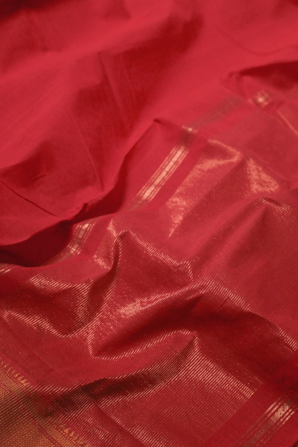 Gold Zari Border - Red Mangalagiri Cotton saree