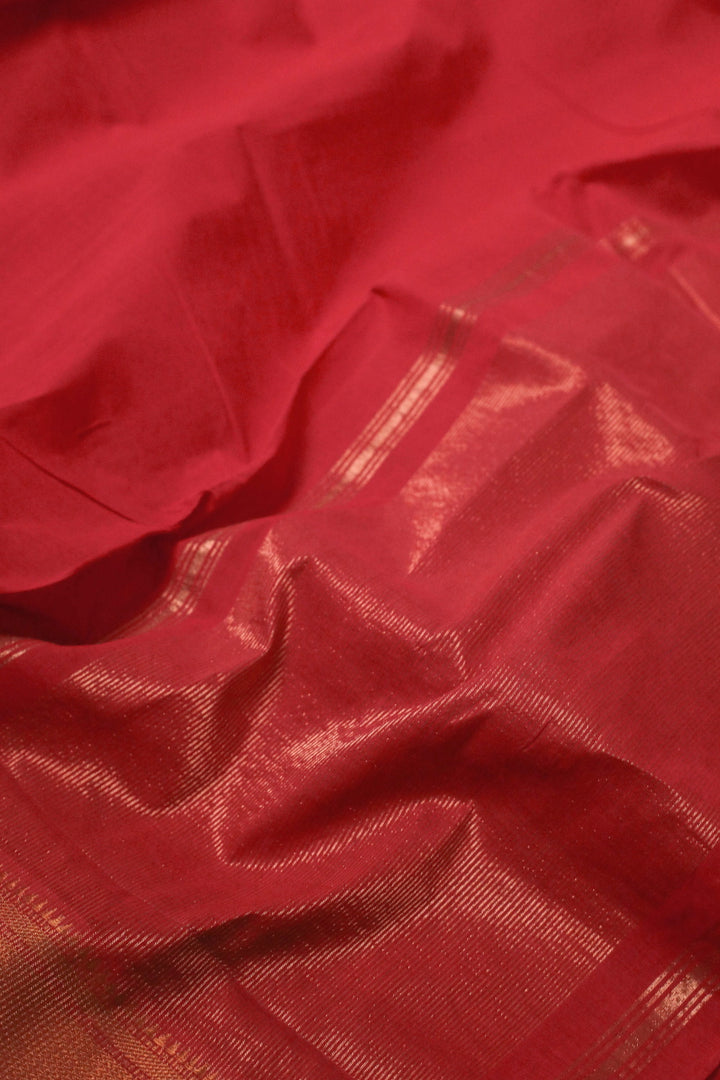 Gold Zari Border - Red Mangalagiri Cotton saree