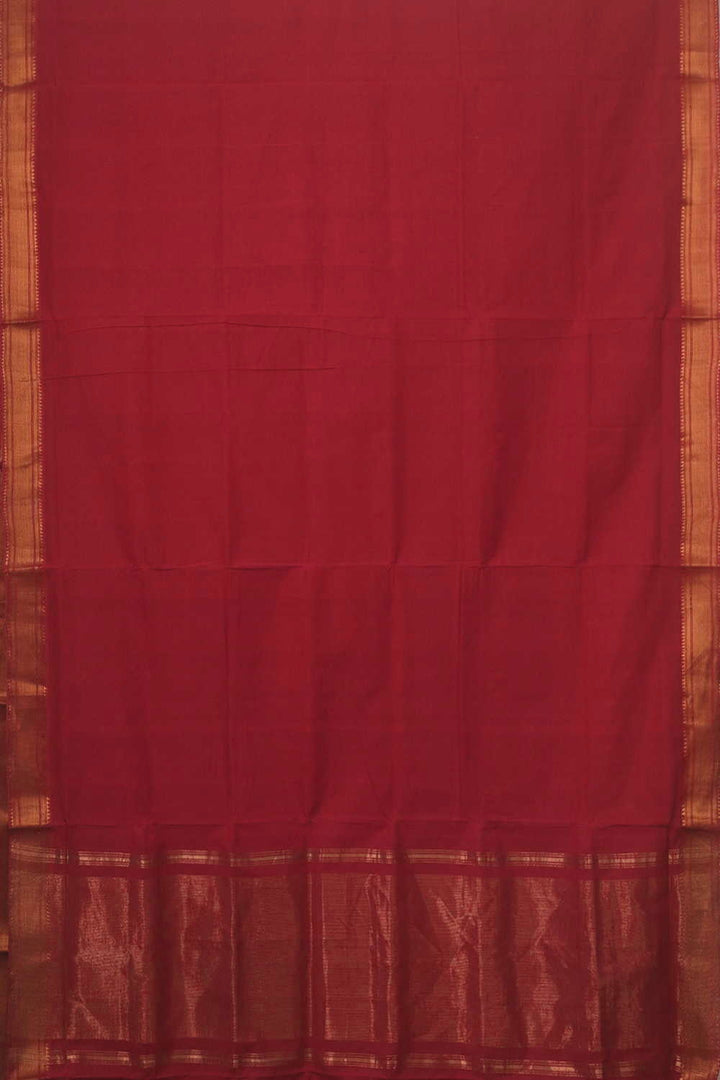 Gold Zari Border - Red Mangalagiri Cotton saree