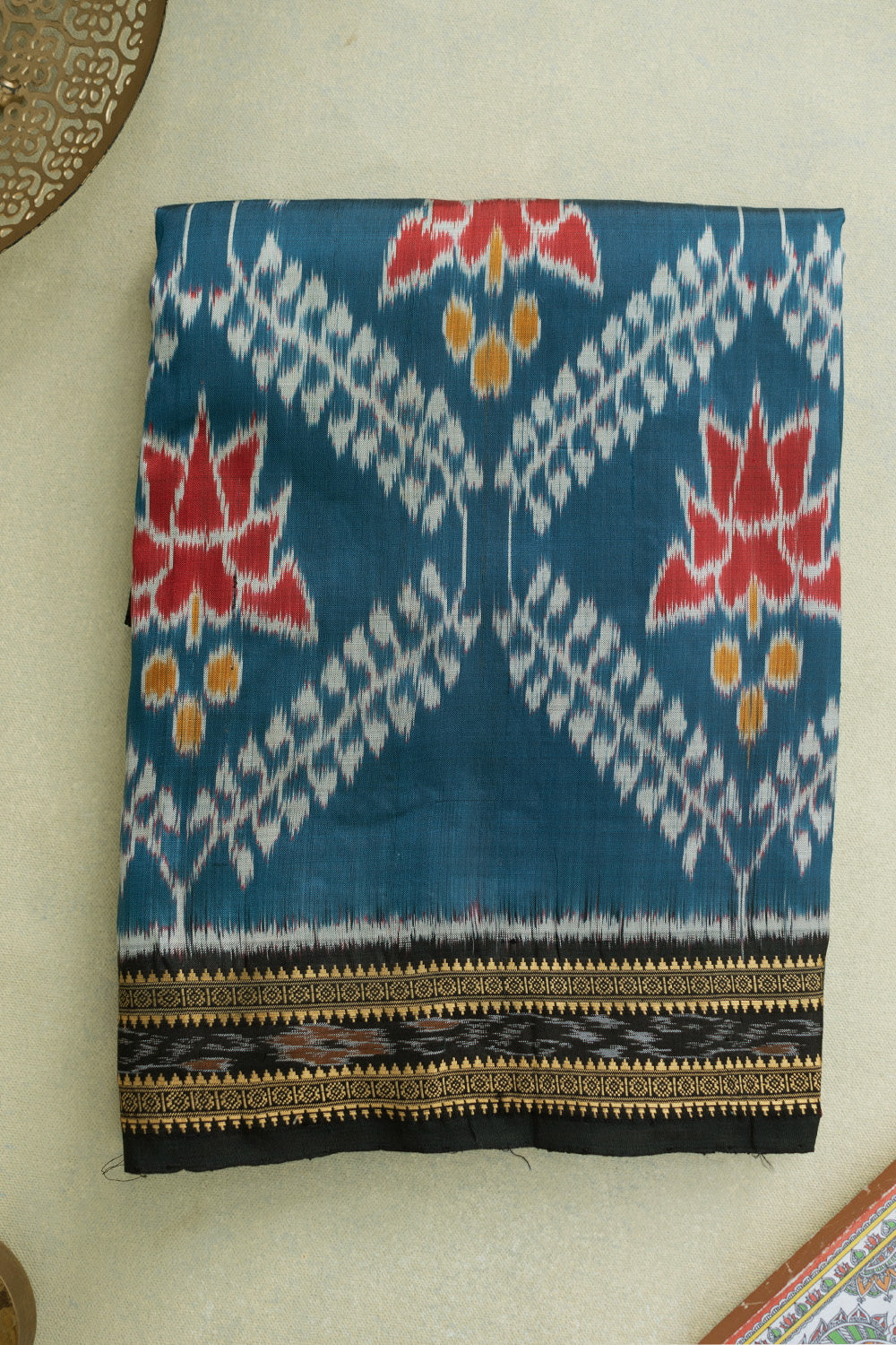 Indigo with Floral Ikat silk saree