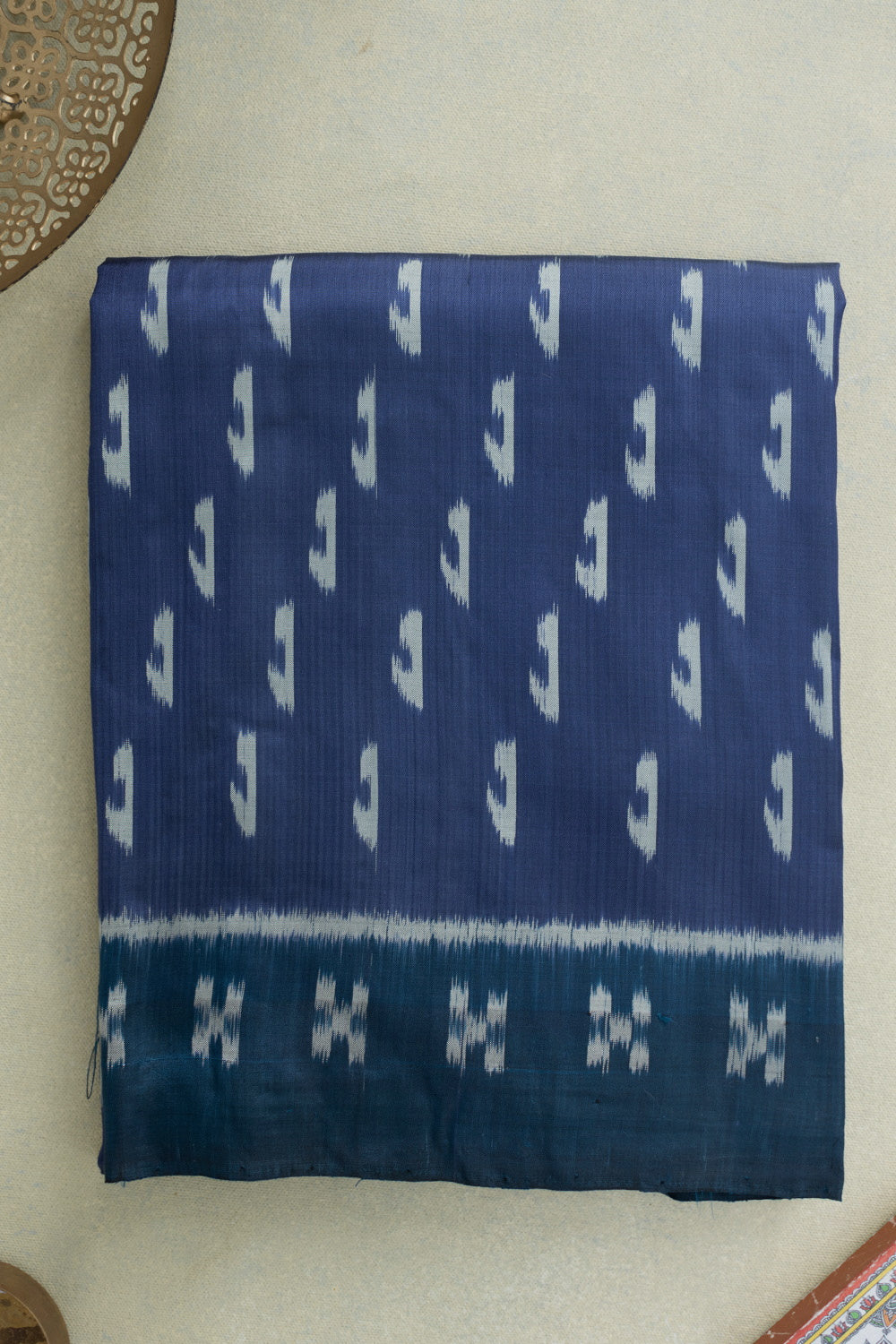 Little Motifs on Dark Blue Ikat silk saree