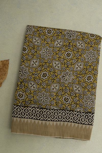 Motifs on Yellow Ghicha Border Chanderi Saree