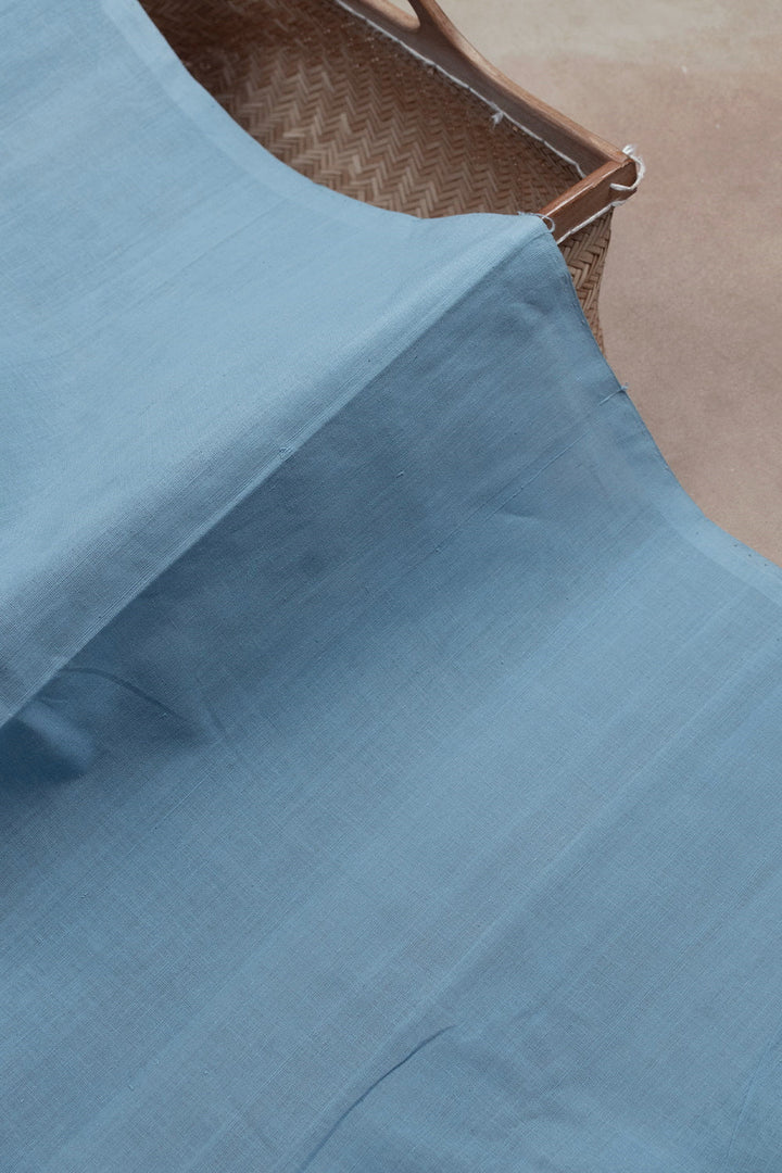 Corn Flower Blue Handspun Handwoven Cotton Fabric - 1.4m