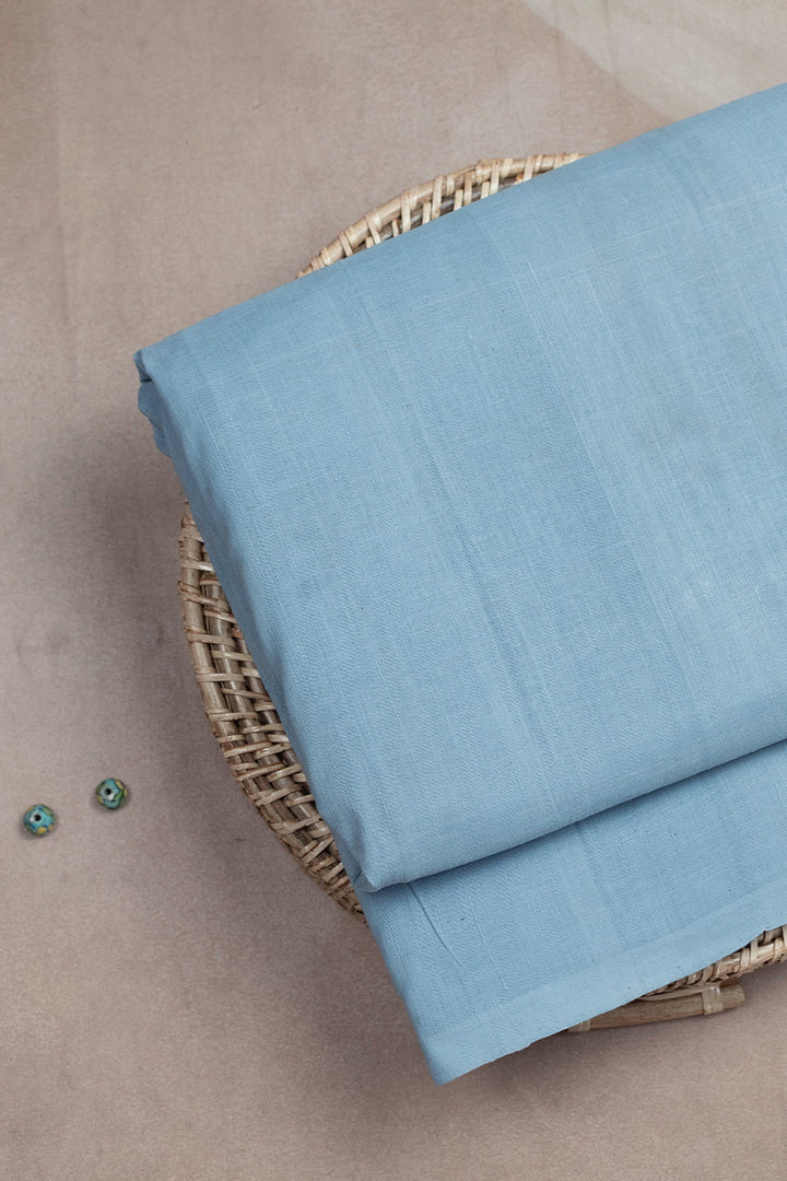 Corn Flower Blue Handspun Handwoven Cotton Fabric - 1.4m