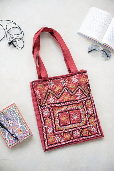 Maroon Kutch Embroidered Bag