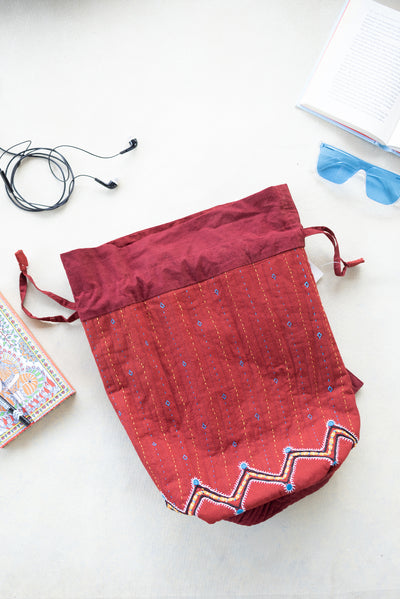 Maroon Kutch Embroidered Bag