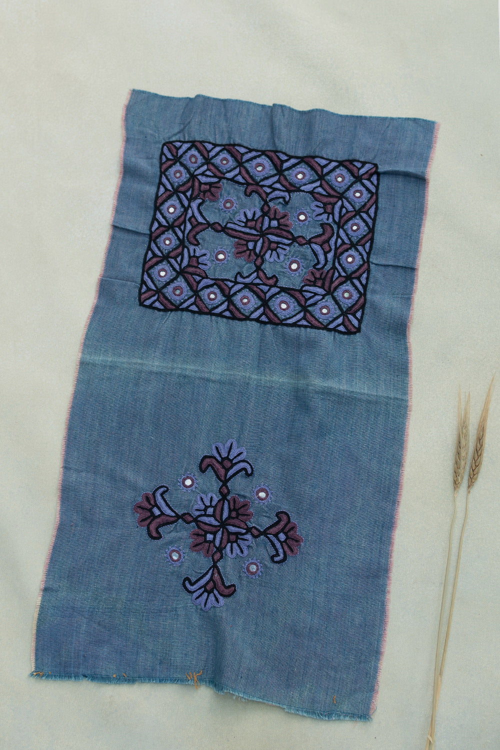 Faded Blue Kutch Embroidered Trim