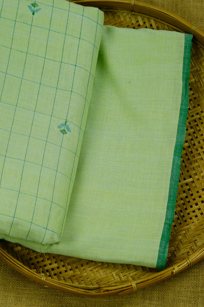 Pista Green Handspun Handwoven Cotton Fabric - 0.7m