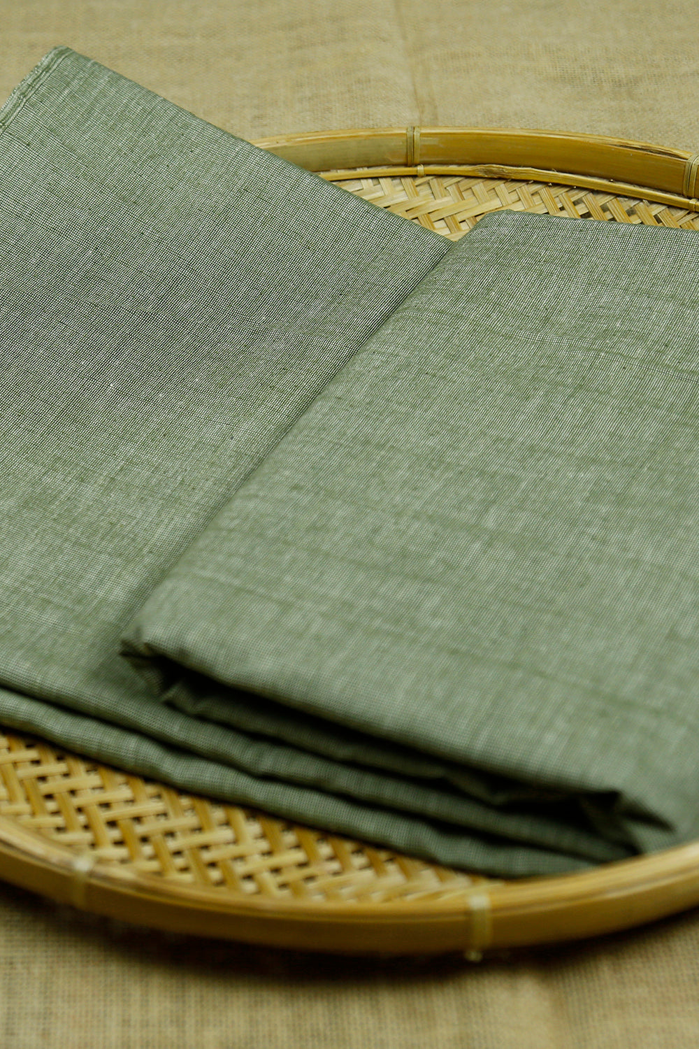 Subdued Green Yarn Dyed Handwoven Cotton Fabric